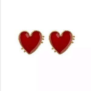 Red Heart Stud Earrings w/ Gold Trim